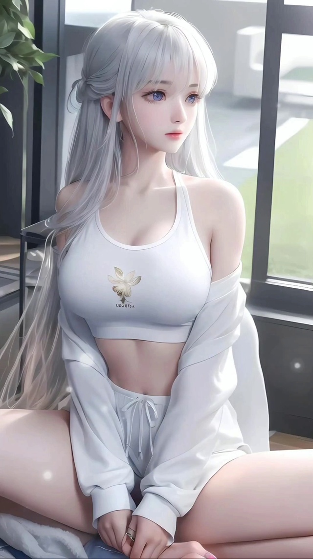 ai白色长发清纯女神