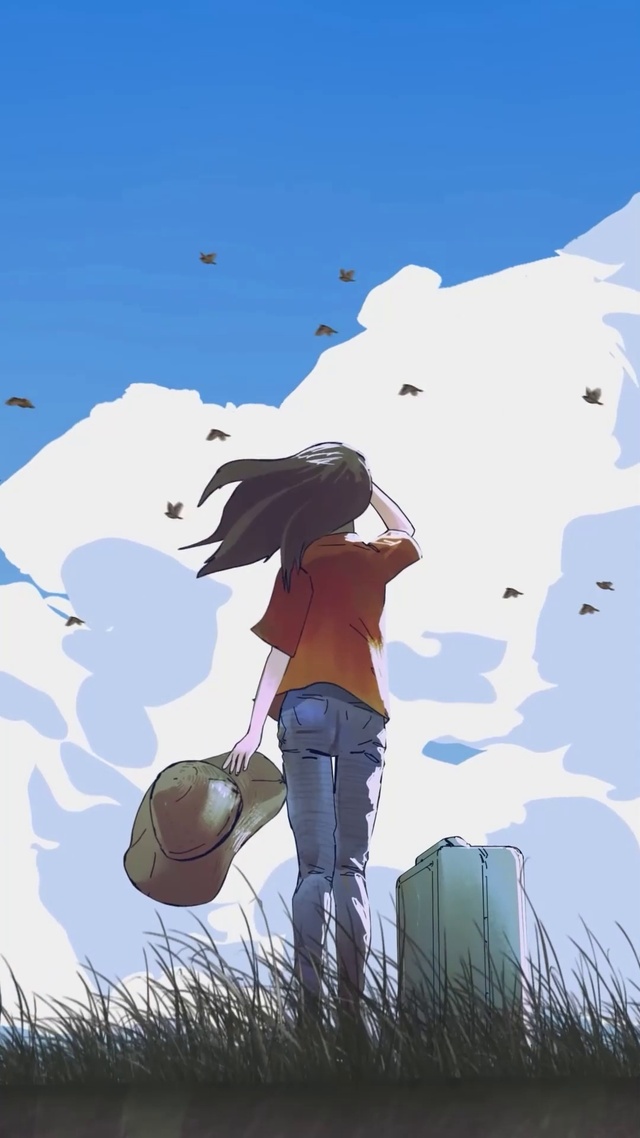 动漫插画背影女孩