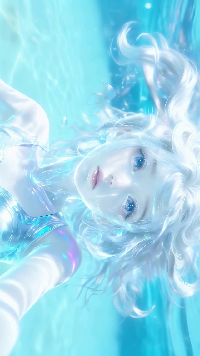 水下眼睛里有星星少女