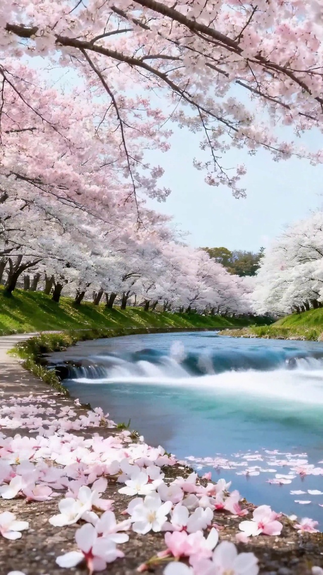 护眼樱花河流小溪