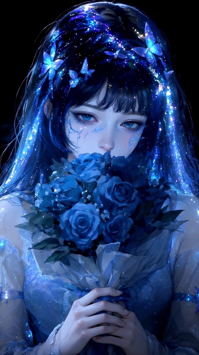 暗夜蓝蝶玫瑰女孩