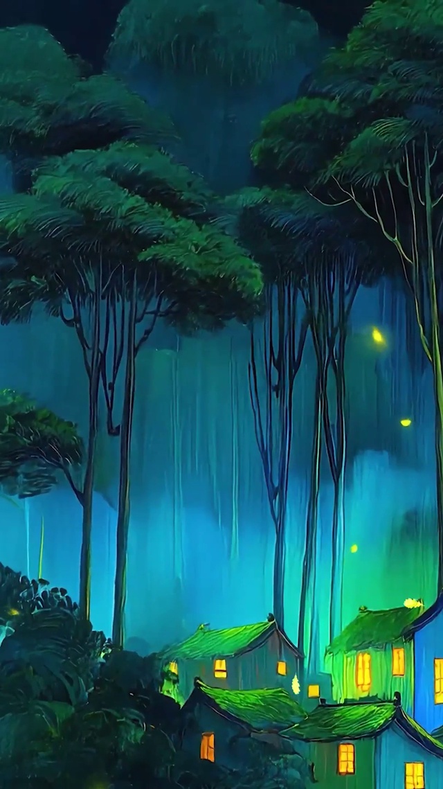 护眼绿景树木萤火虫