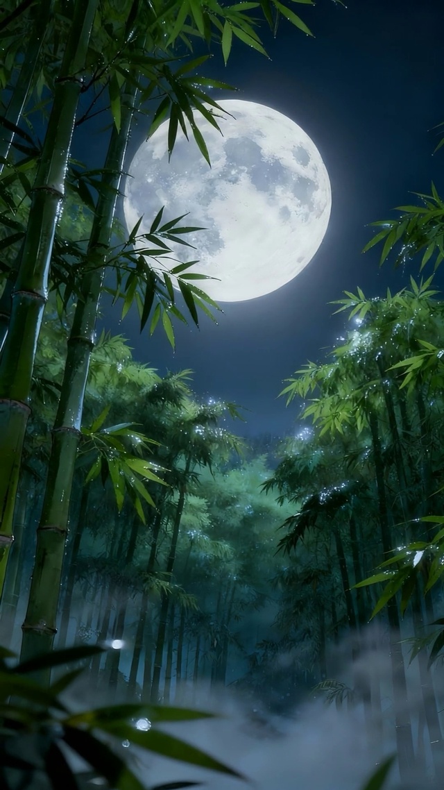 竹林圆月