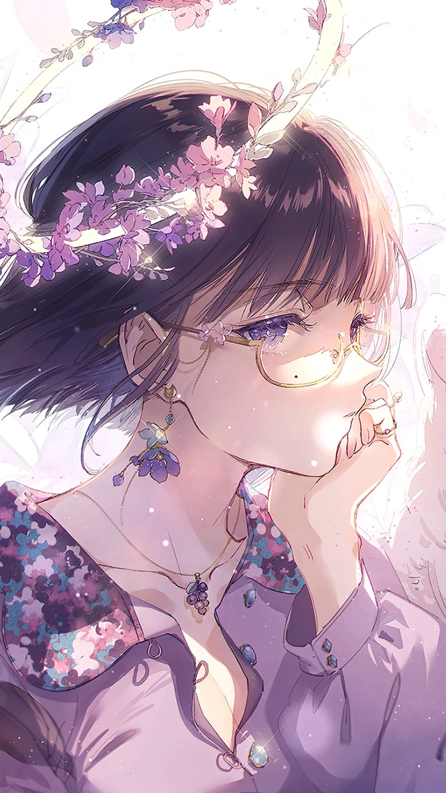 唯美鲜花眼镜少女