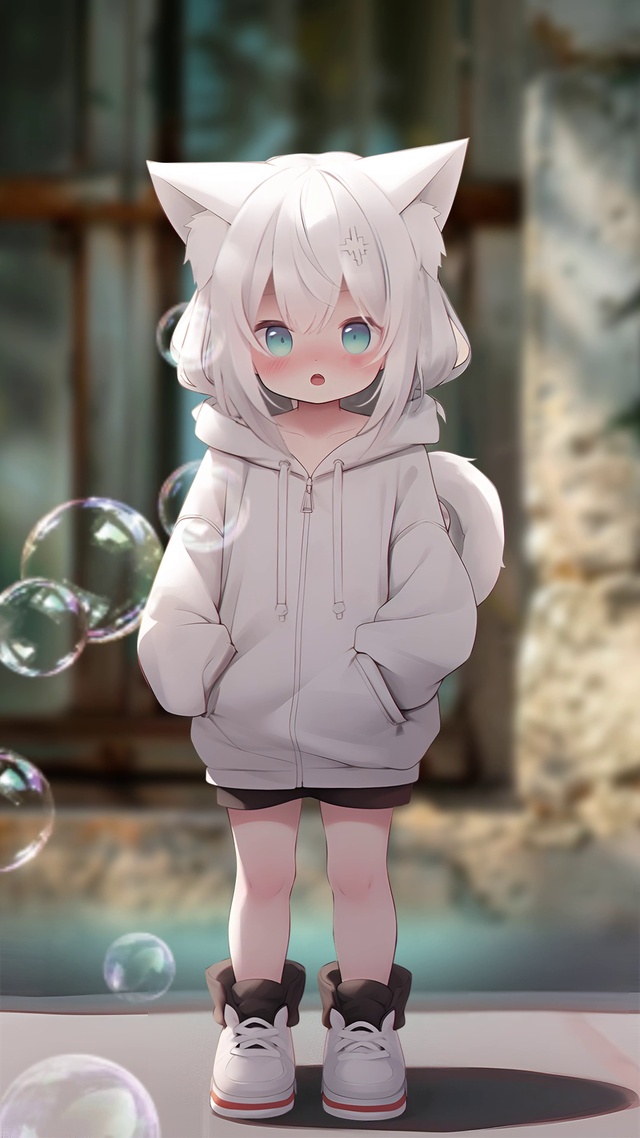 猫耳女孩看泡泡