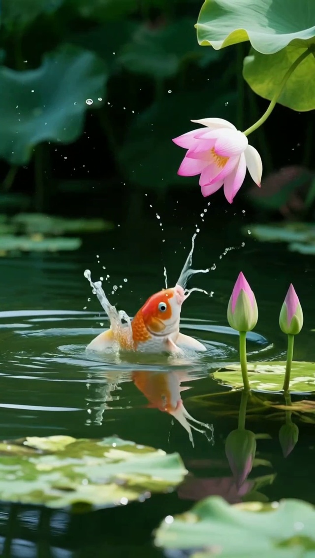 《锦鲤戏荷，好运莲莲》