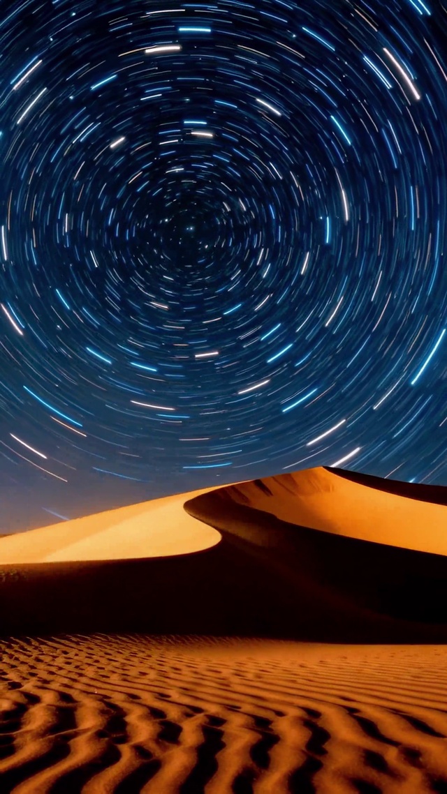 沙漠星空旋转星轨夜景