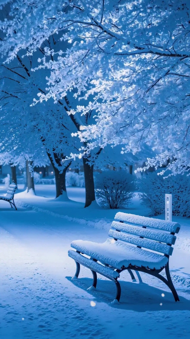护眼冬夜飘雪小路