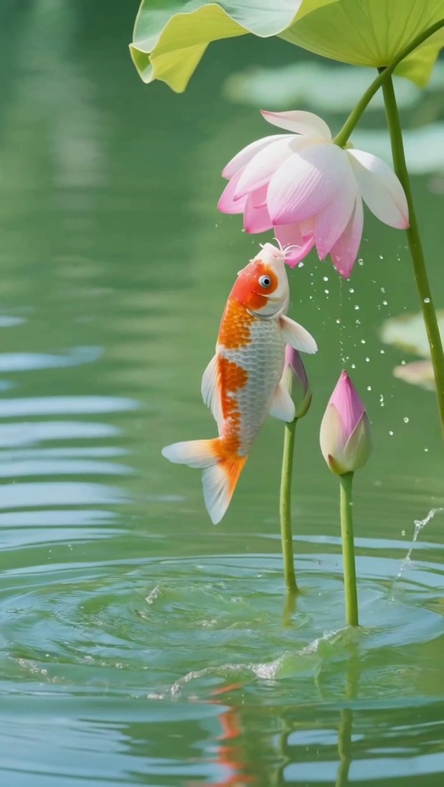 锦鲤吻荷 池畔生柔