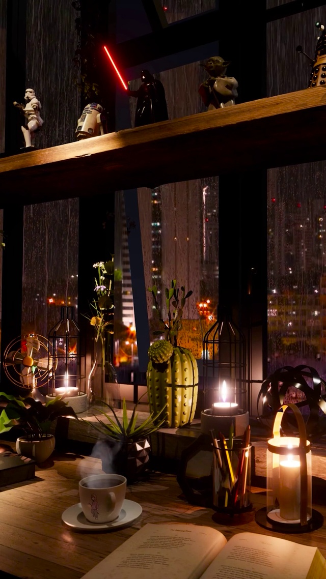 夜晚安静雨天书房