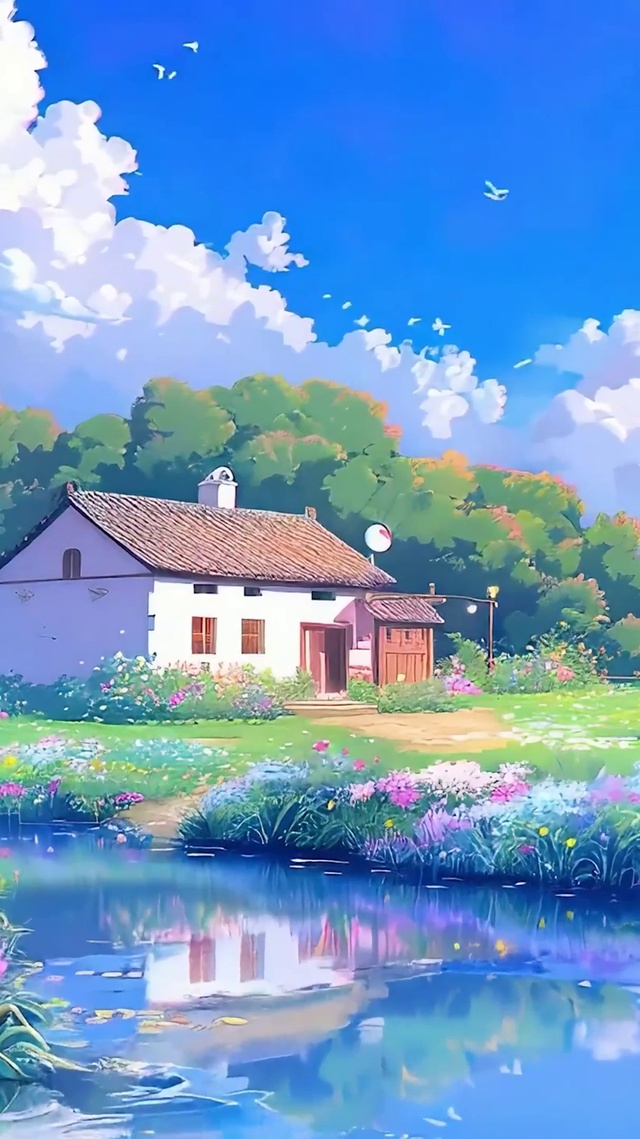 蓝天白云树木河流