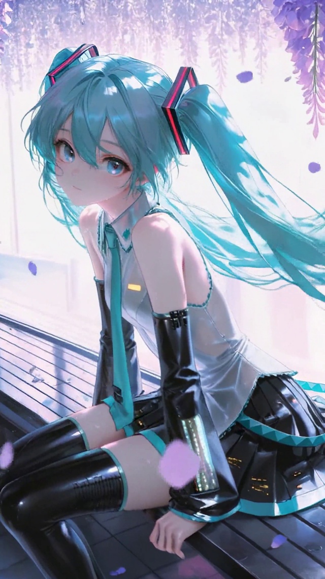 紫藤花下的蓝发动漫美少女