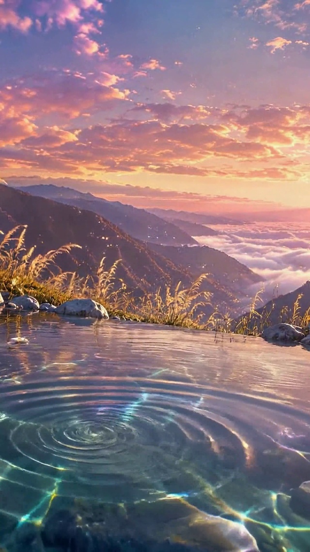 山间落日云海治愈美景