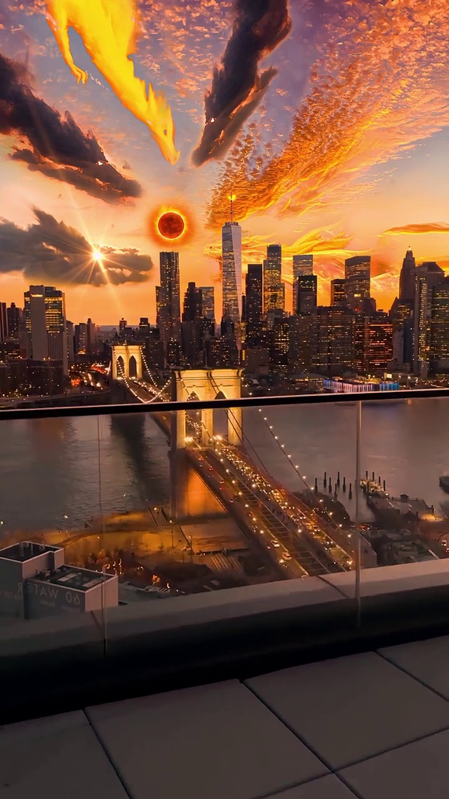 晚霞下的城市建筑