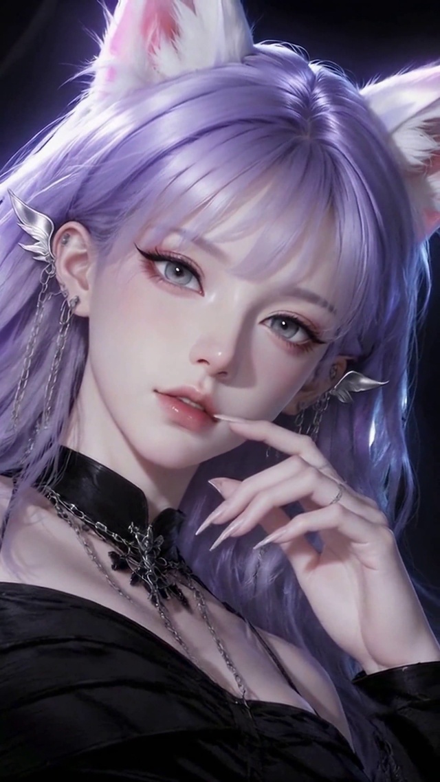 暗黑紫发猫耳美少女