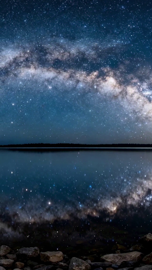 静谧湖畔璀璨银河星空