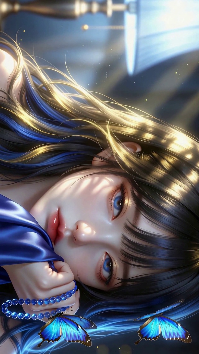 蓝蝶氛围感蓝发美少女