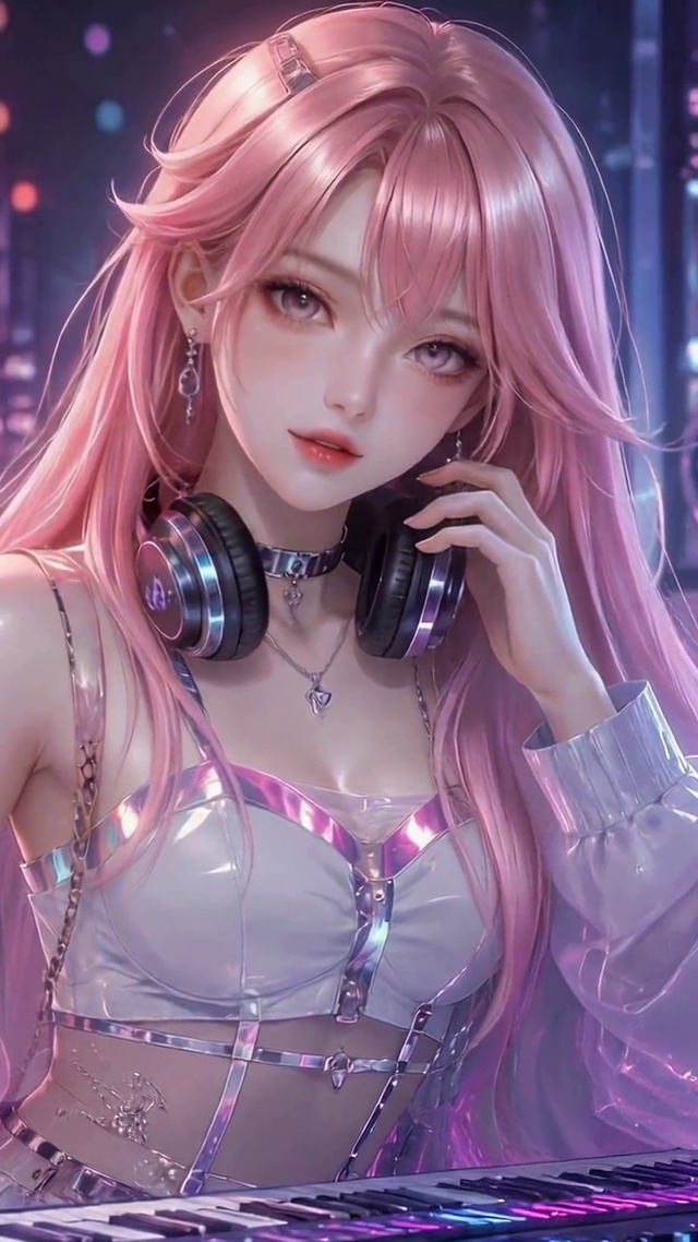 赛博朋克粉发DJ美少女