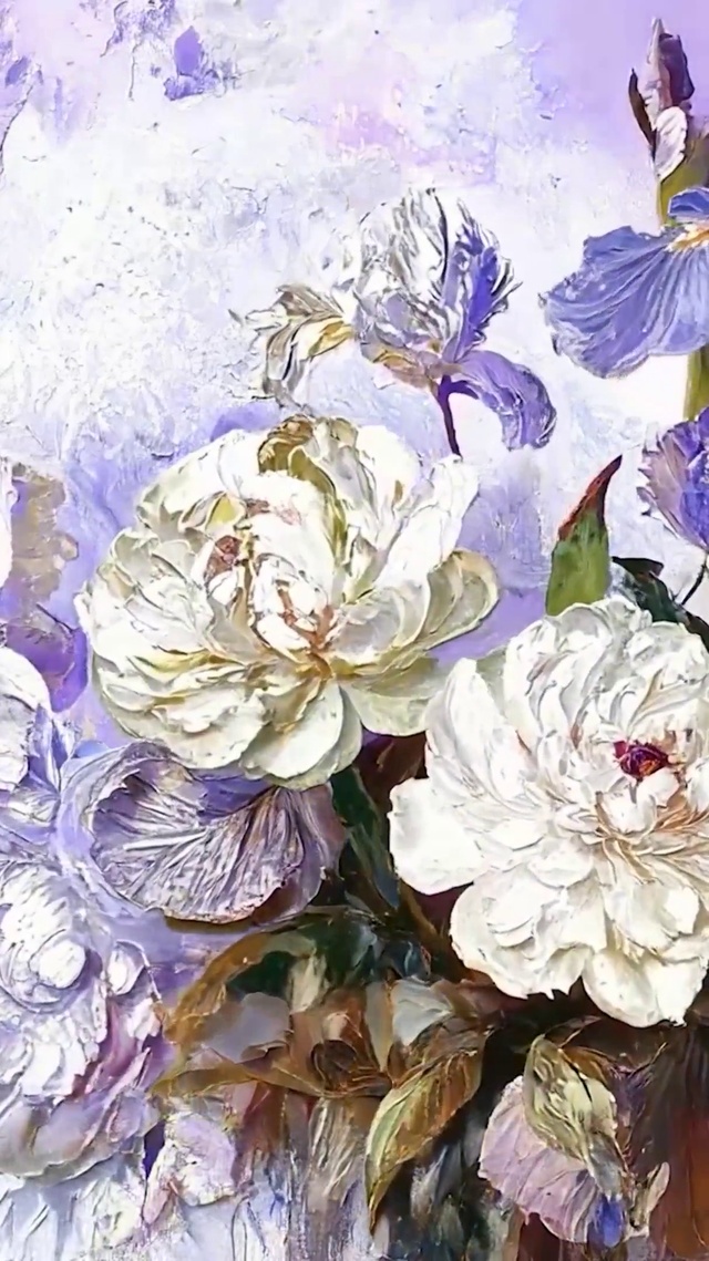 油画花朵带鱼屏