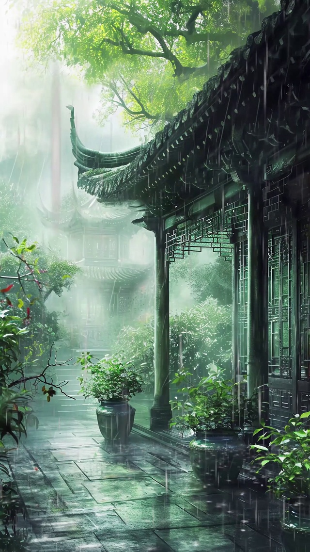 雨中庭院