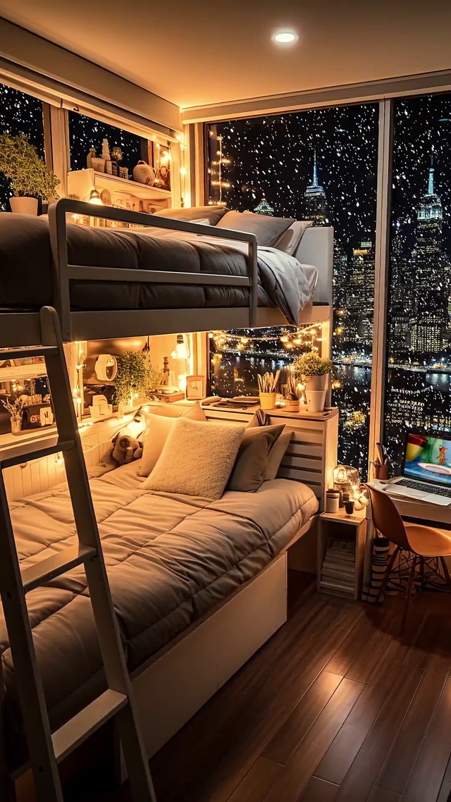 落地窗外的城市夜景