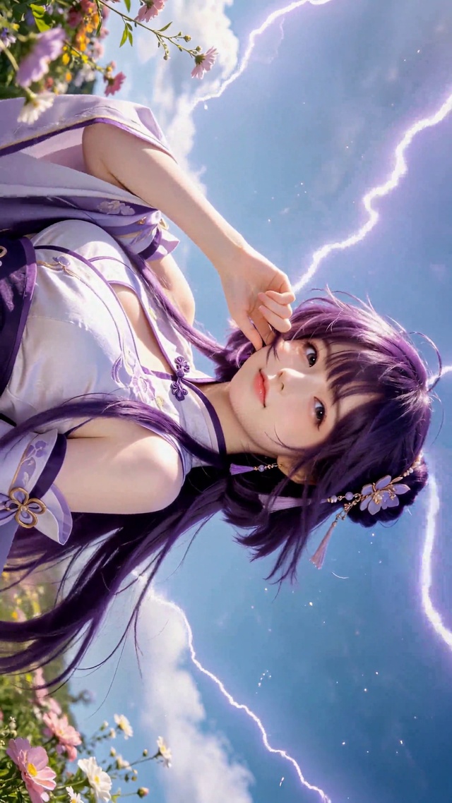 紫发古风花海美少女