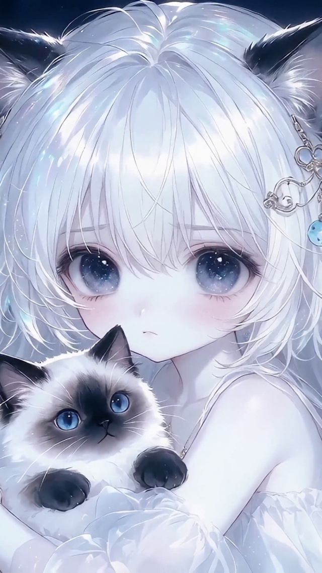 呆萌可爱抱猫萝莉