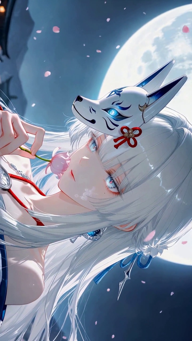 月下狐面银发二次元美少女