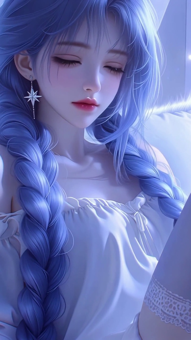 月光下的蓝发少女