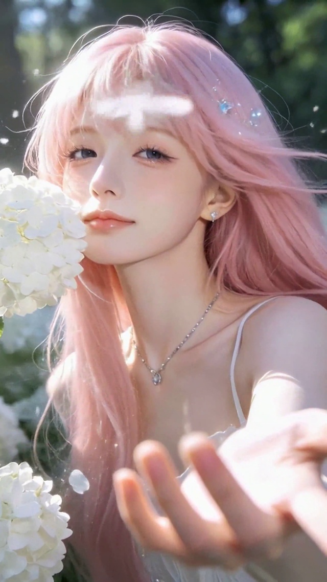 林间绣球花清纯美女