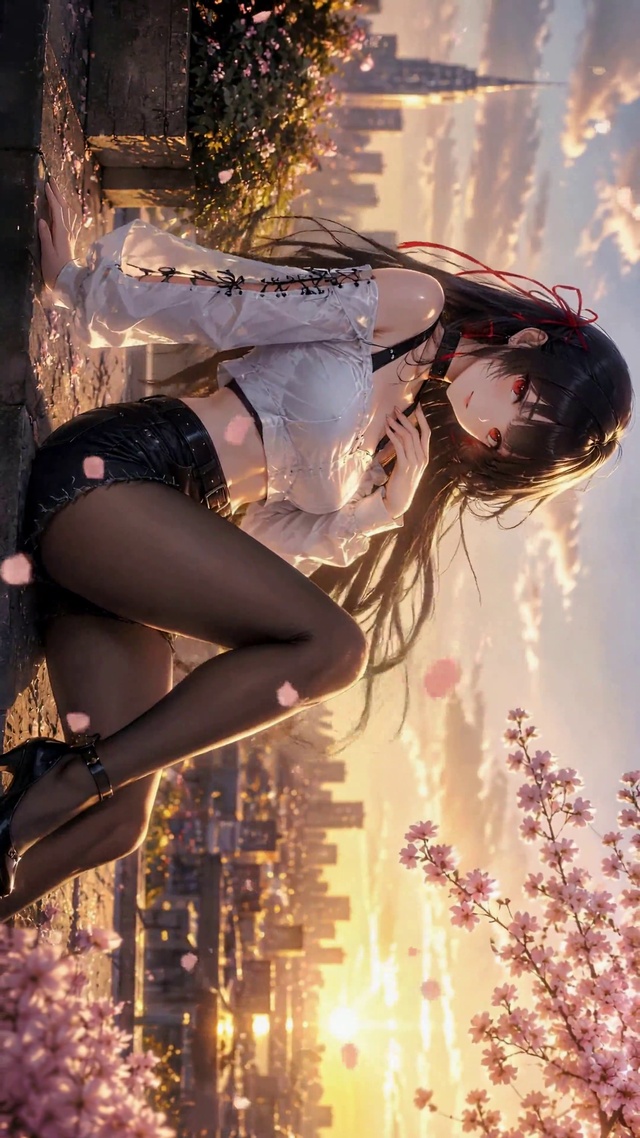 日落樱花天台的二次元美少女