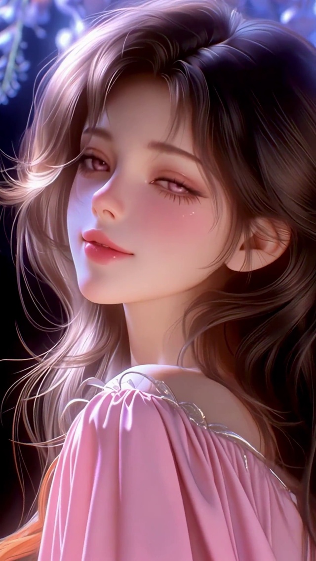 紫藤花下的粉裙少女