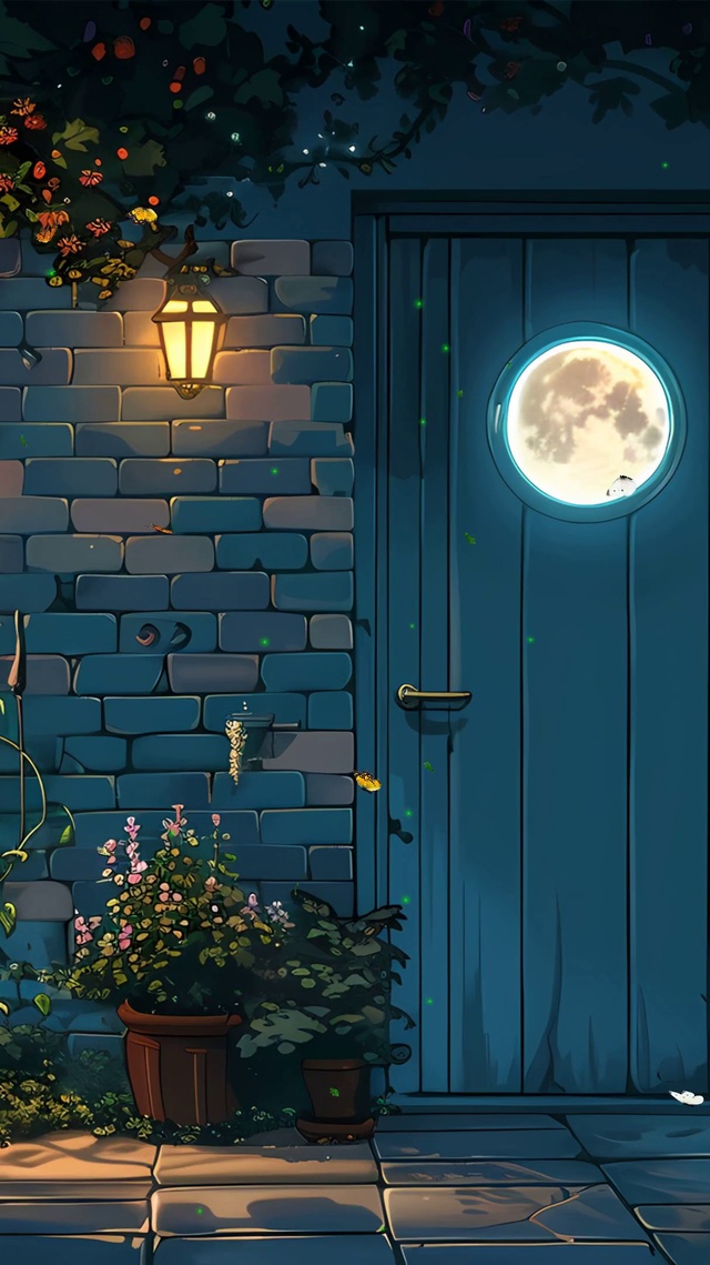 夜景星空树木房屋绿景