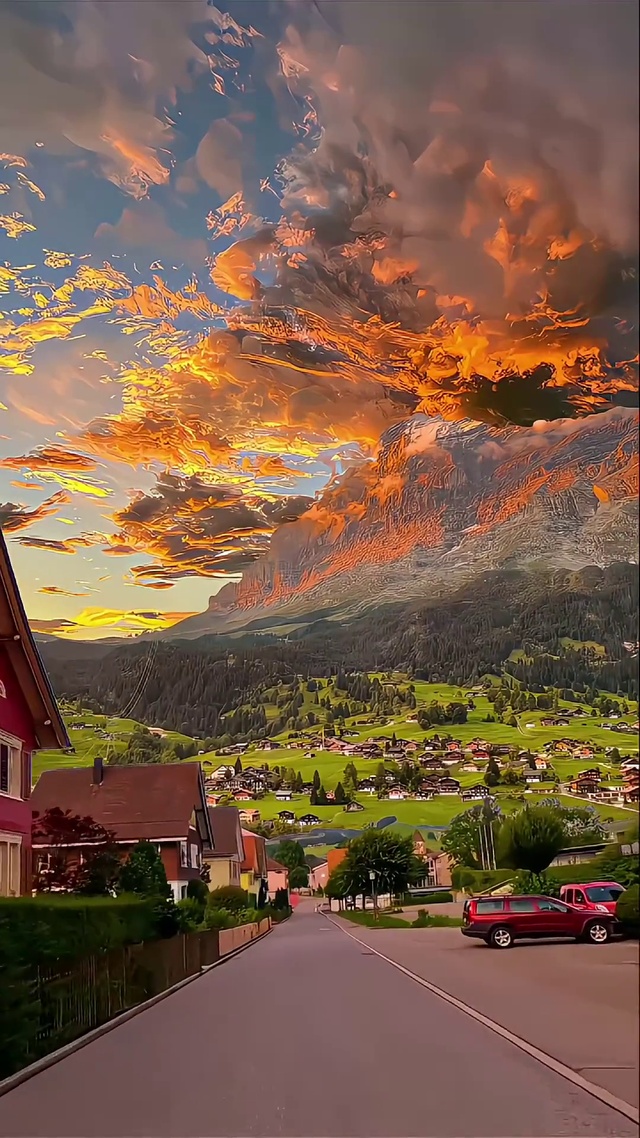 夕阳下的瑞士小镇