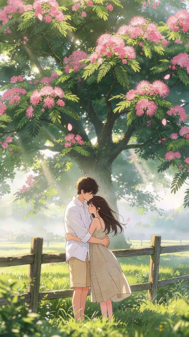 绒花树下的情侣