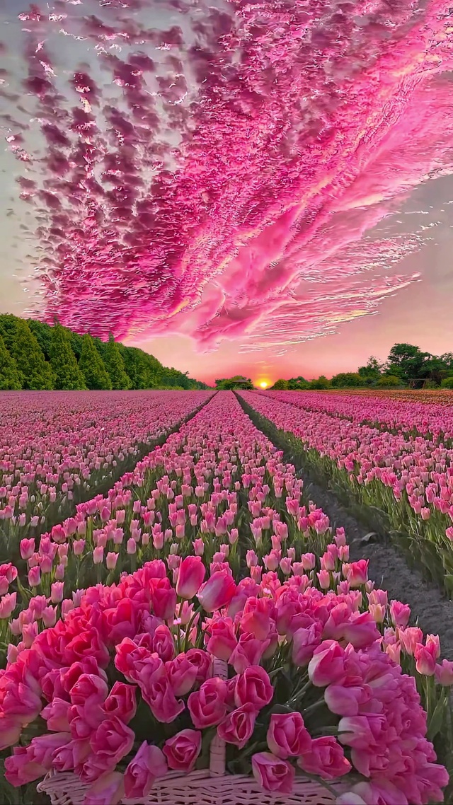 粉色郁金香花海