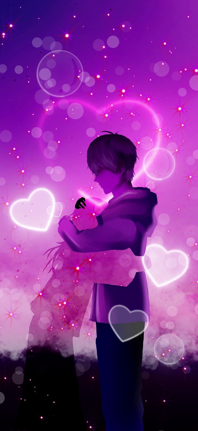 紫色星空情侣拥抱