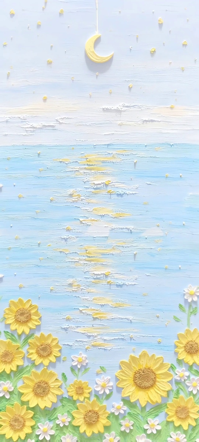 小清新蓝向日葵油画