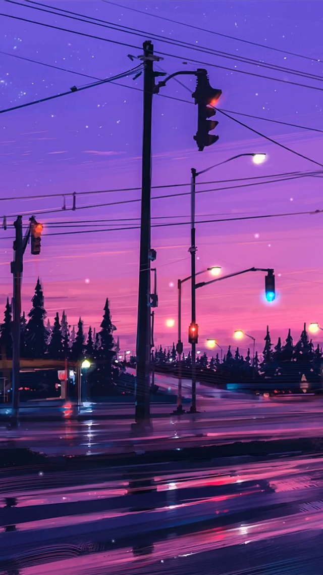 唯美治愈夜晚街道景色