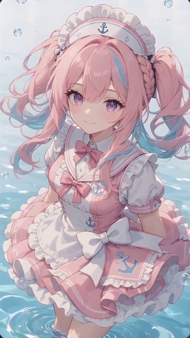 粉蓝双马尾女仆少女