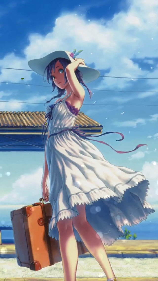 动漫少女面朝大海美景 