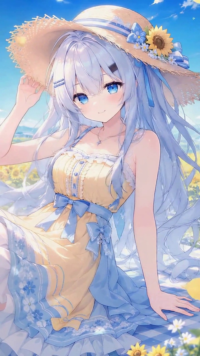 向日葵花田银发美少女