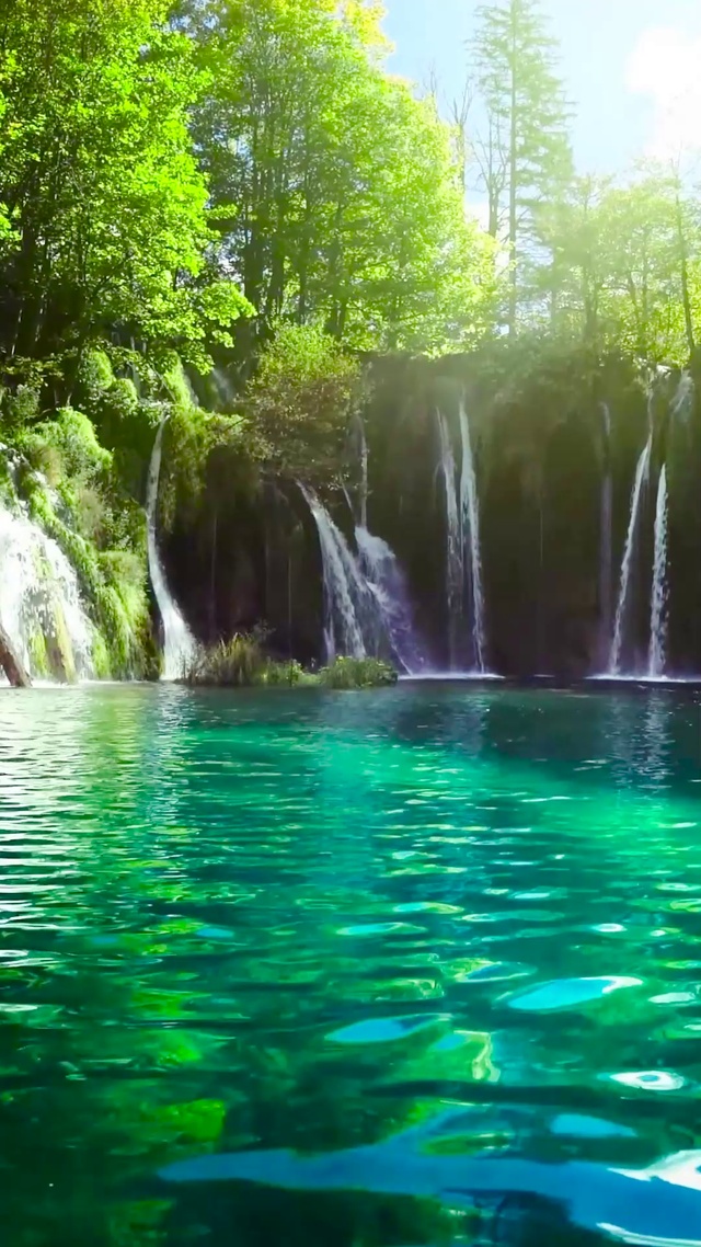 夏日绿林瀑布水潭