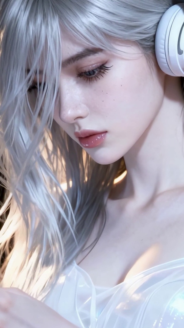 银发耳机少女