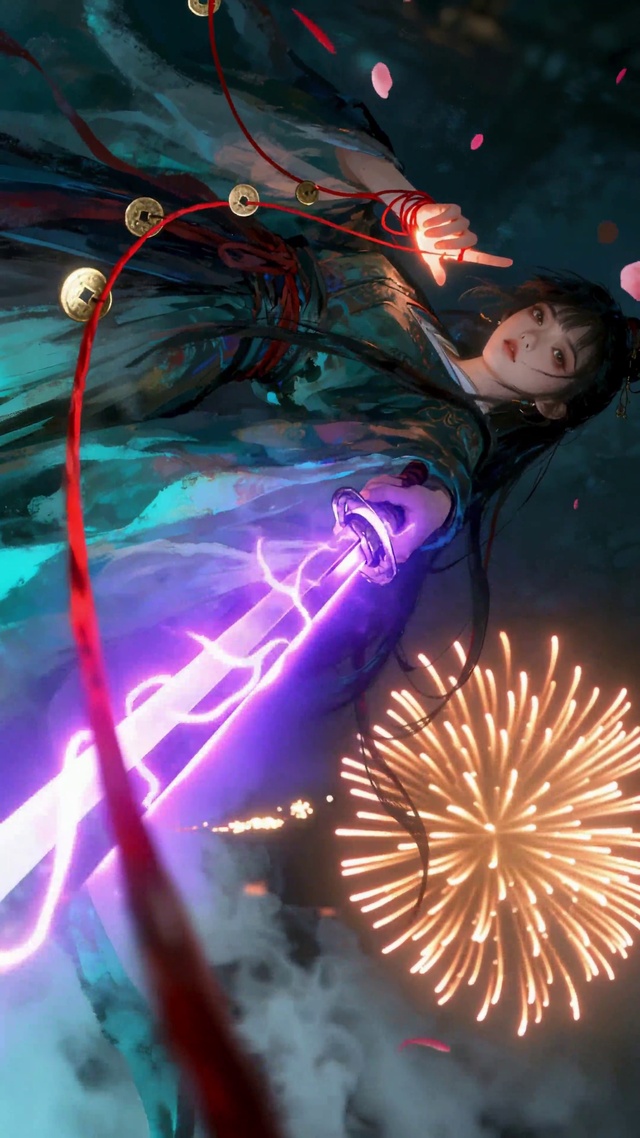 水墨古风侠女剑舞江湖的水墨柔情