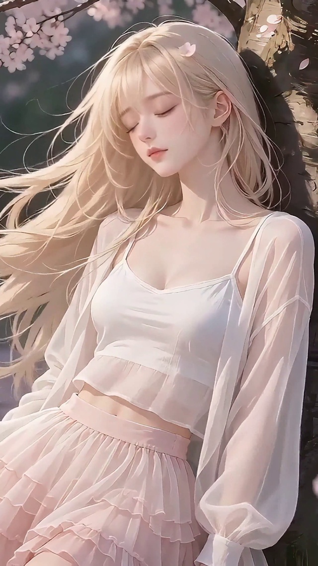 春樱浮梦倚憩少女