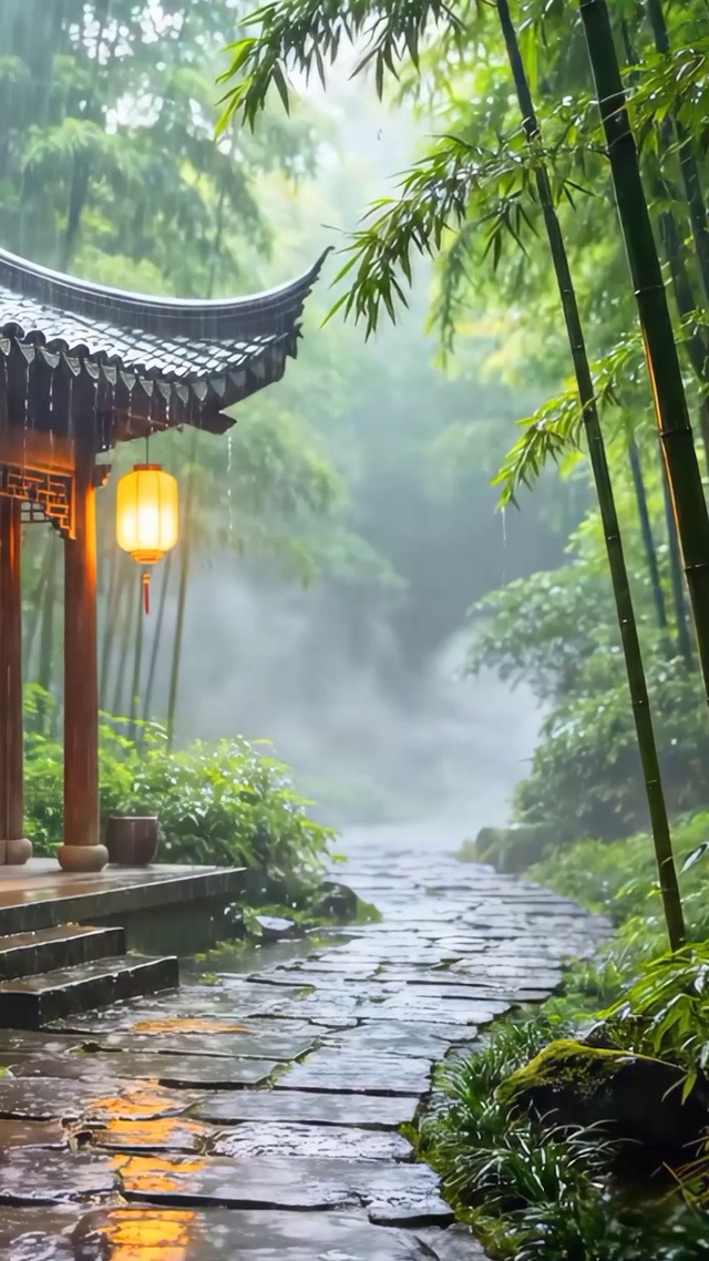 竹林木亭小路