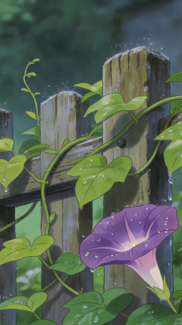 雨天篱笆牵牛花