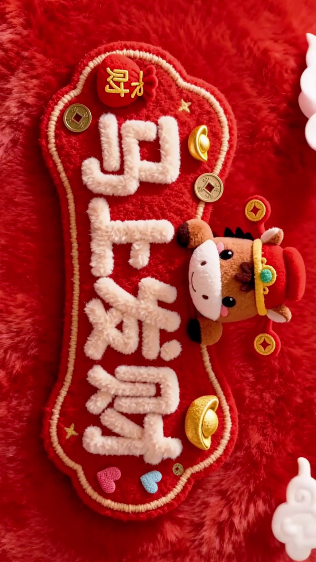 马上发财可爱毛绒新年壁纸