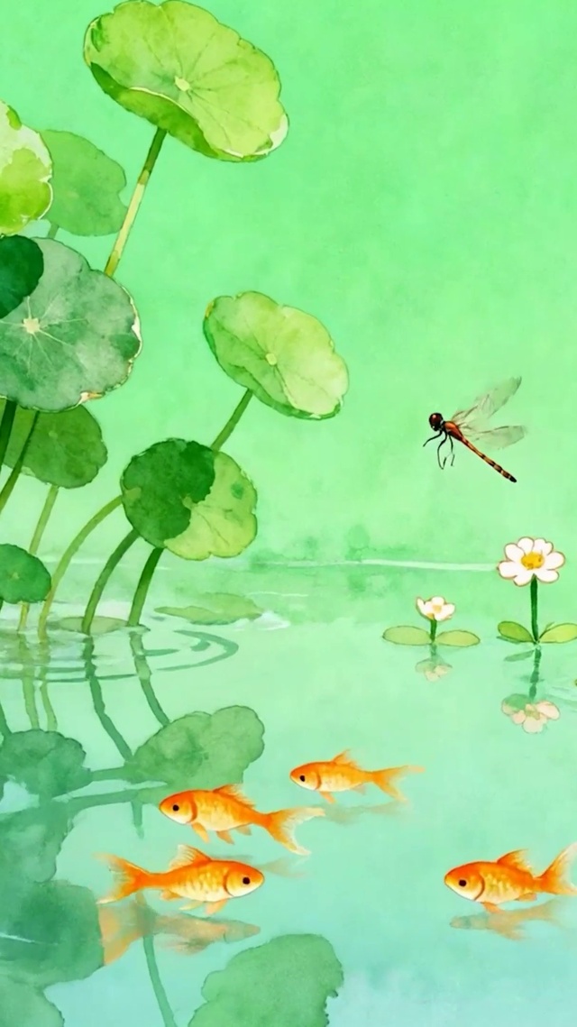 夏天池塘带鱼屏